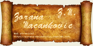 Zorana Macanković vizit kartica